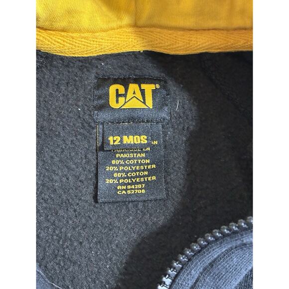 CAT Caterpillar Zip Up Hoodie Sweatshirt Kids Baby 12M Black Workwear - Picture 3 of 3